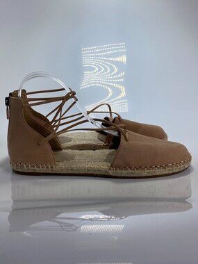 Eileen Fisher D'orsay Espadrille Tan Leather Closed Toe Flat Sandals Sz 10